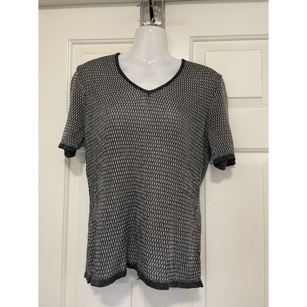Emanuel by Emanuel Ungaro Women Black White Silvery Pullover‎ Sweater S Petite